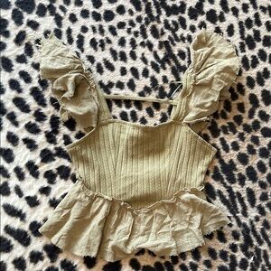 Ruffled Olive Green Women's Top